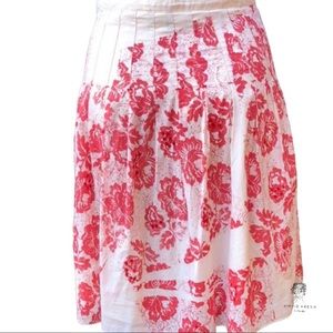 Free People Red & Cream Floral Pleated Summer Skirt Size 0